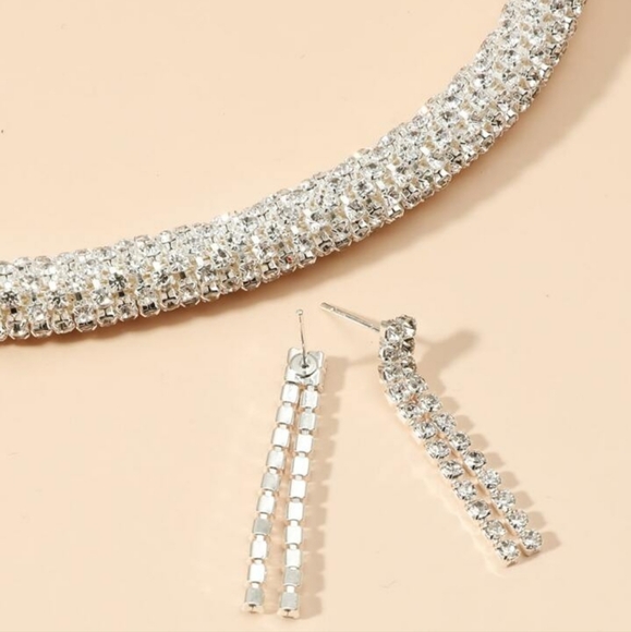 Silver Crystal Encrusted Cord & Earrings Set - Picture 3 of 4